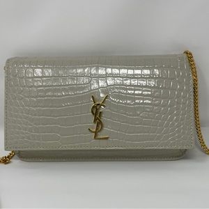 Saint Laurent Croc-Embossed Leather Phone Holder